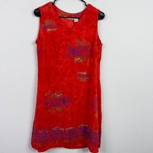 La Cera Dress Women M Red Rayon Tropical Fish Print Boho Resort Coastal Vacation